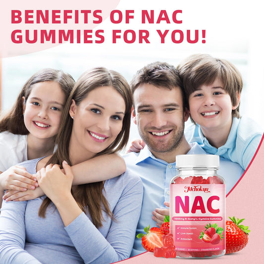 Close up of NAC gummies showing 1000 mg per gummy