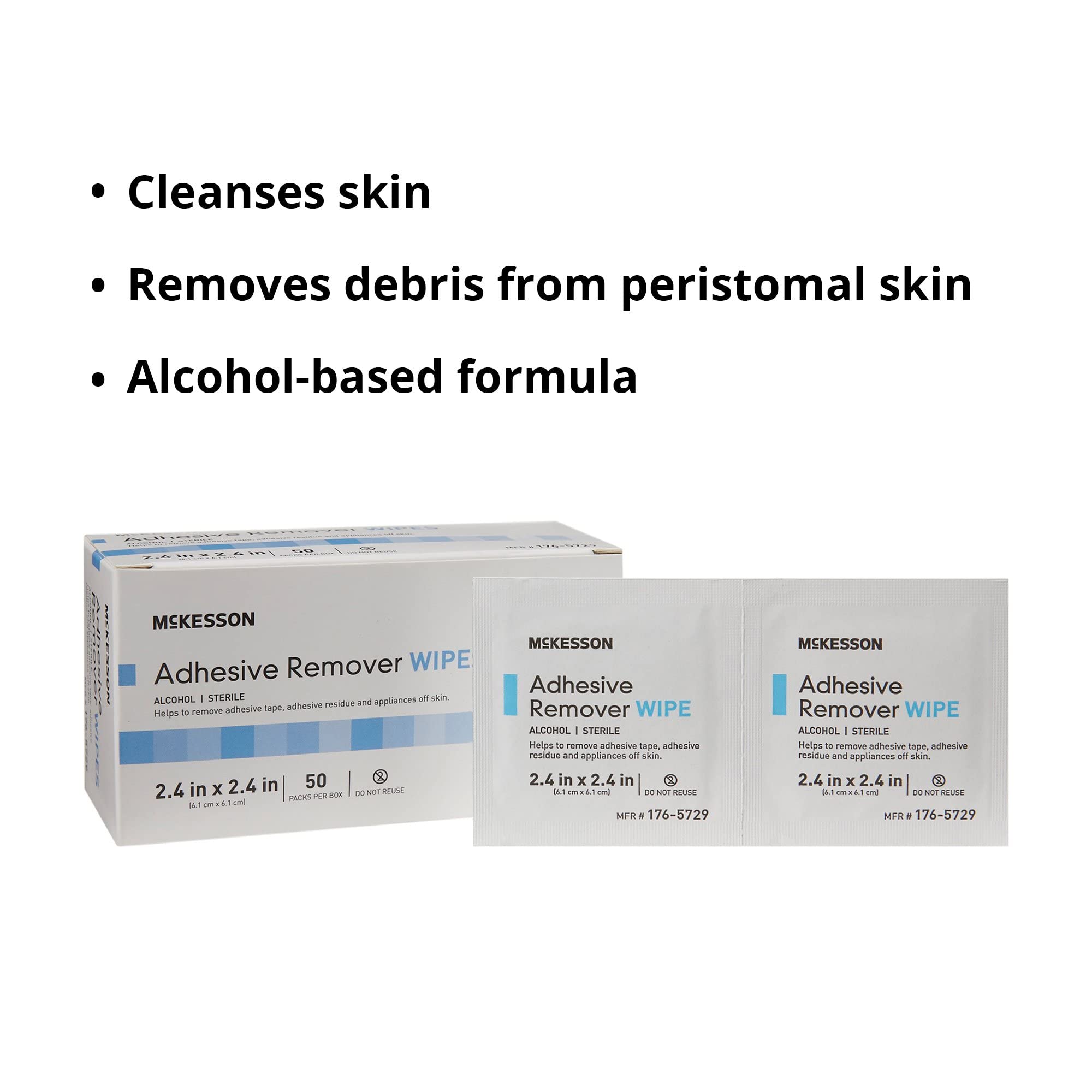 Close-up on McKesson wipe label showing sterile, ready-to-use design.