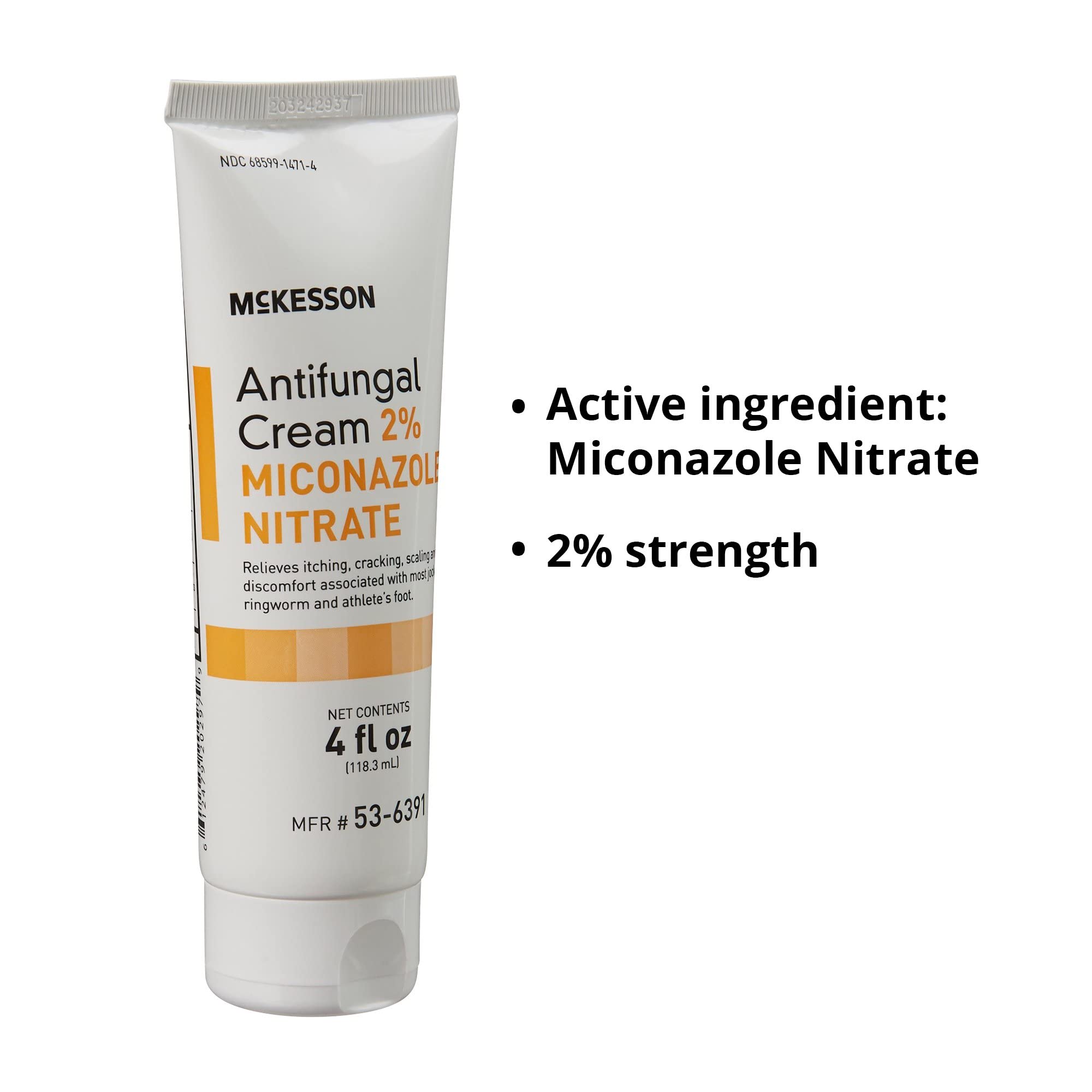 McKesson Antifungal Cream 4oz tube on neutral surface.