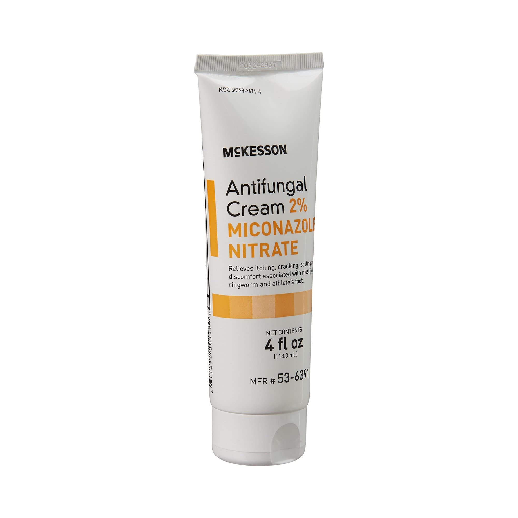 McKesson cream label close-up highlighting latex-free formula for sensitive skin.