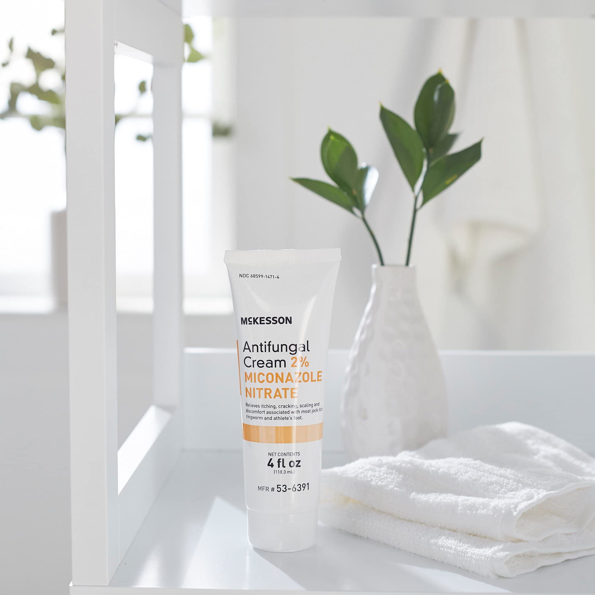 McKesson antifungal cream packaging with tube and box for home use.