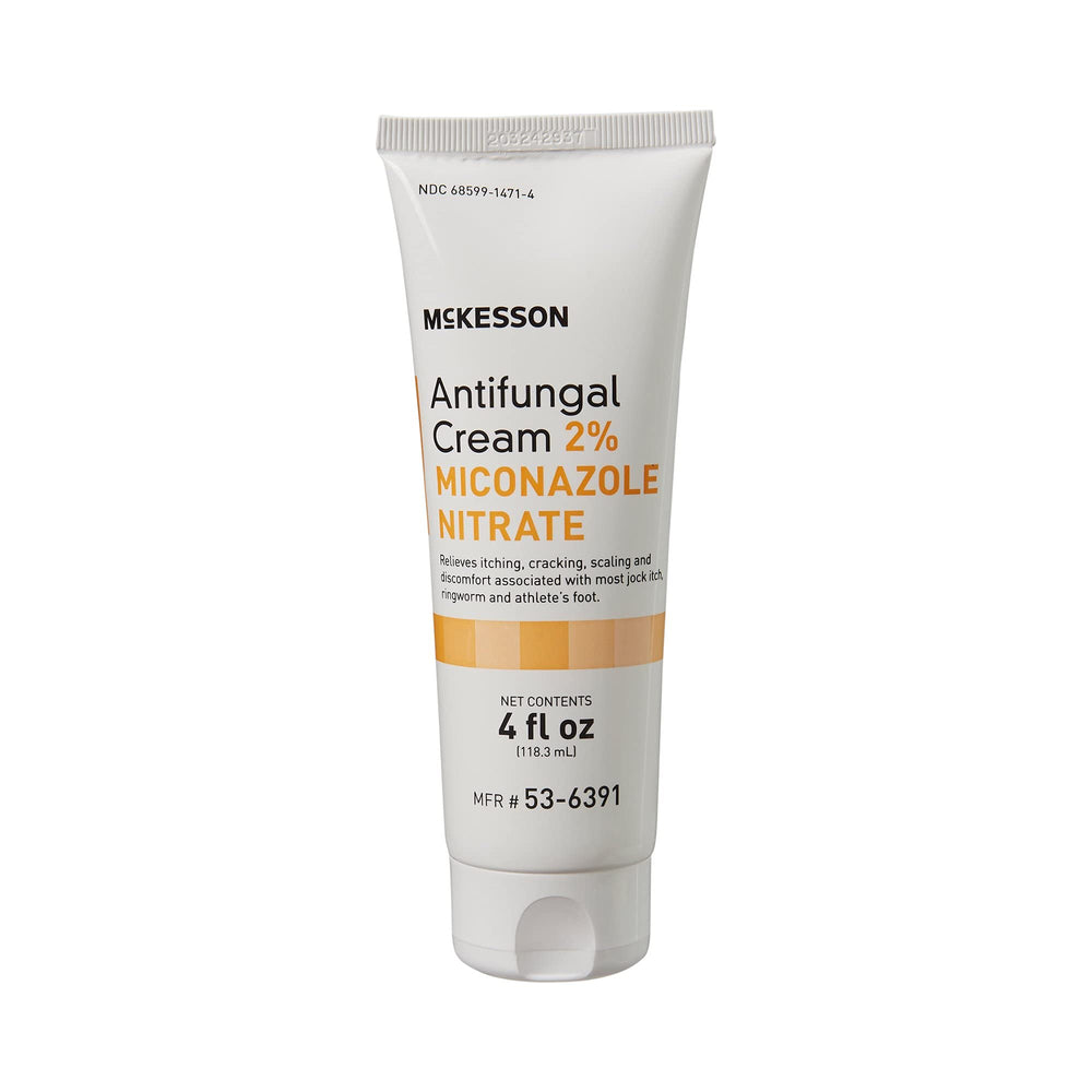 McKesson Antifungal Cream tube front shows packaging for quick itch relief.