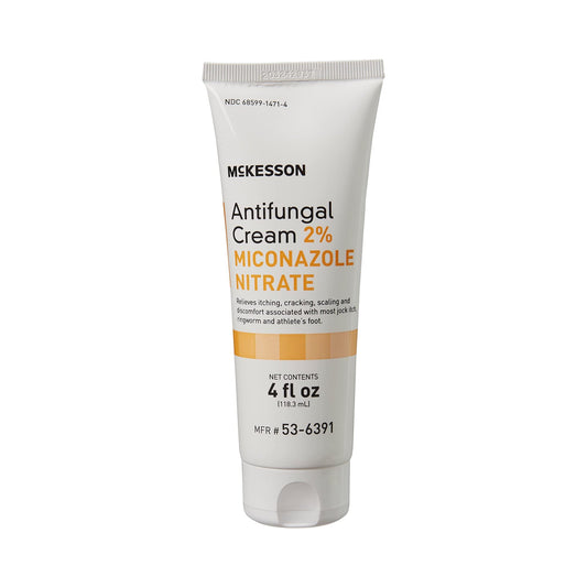 McKesson Antifungal Cream tube front shows packaging for quick itch relief.
