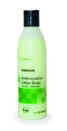 McKesson pump bottle demonstrates easy-dispense design for quick handwashing.
