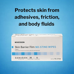 McKesson Skin Barrier Film no-sting wipes are alcohol-free protection from adhesives.