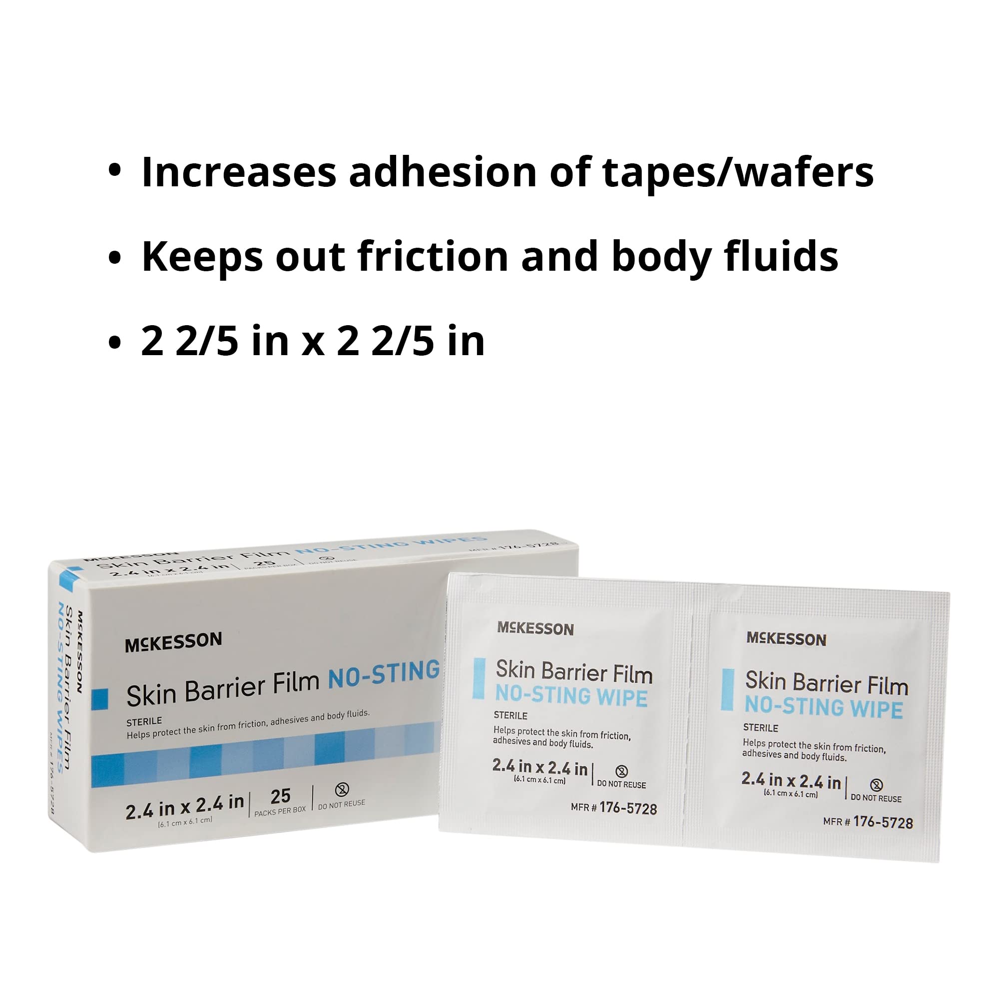 McKesson Skin Barrier Film sterile wipe packet opened for gentle barrier protection.