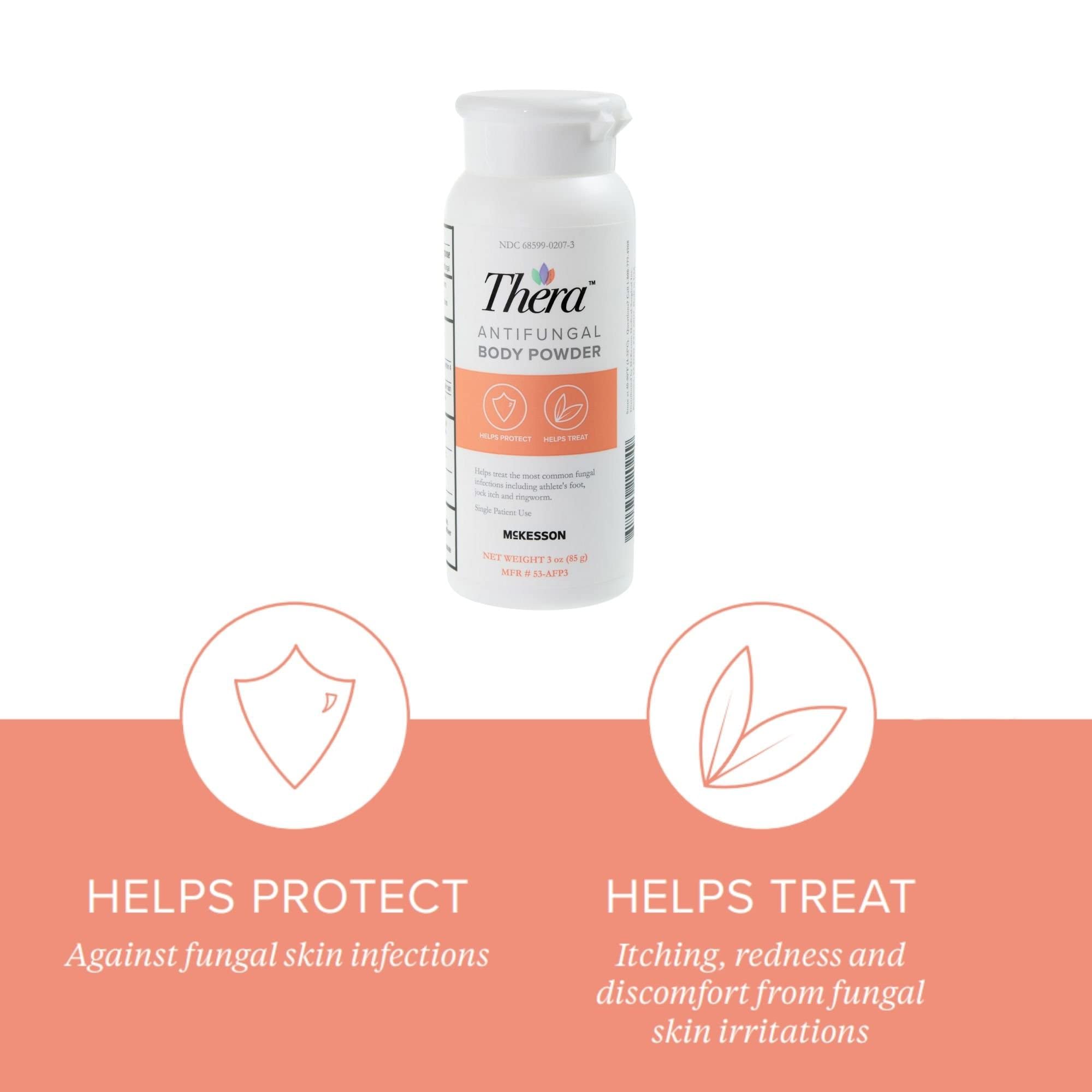 McKesson Thera Antifungal Body Powder skin folds close-up—refreshing feel