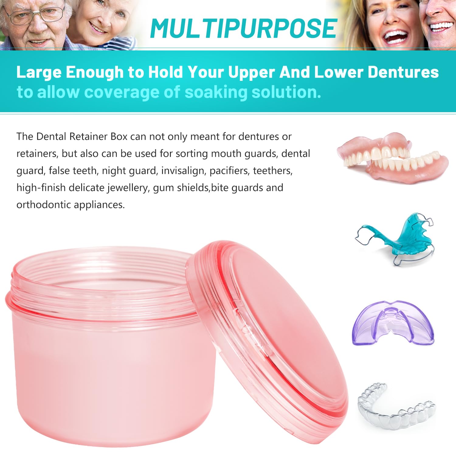 Rinse basket inside denture bath cup for full and partial dentures