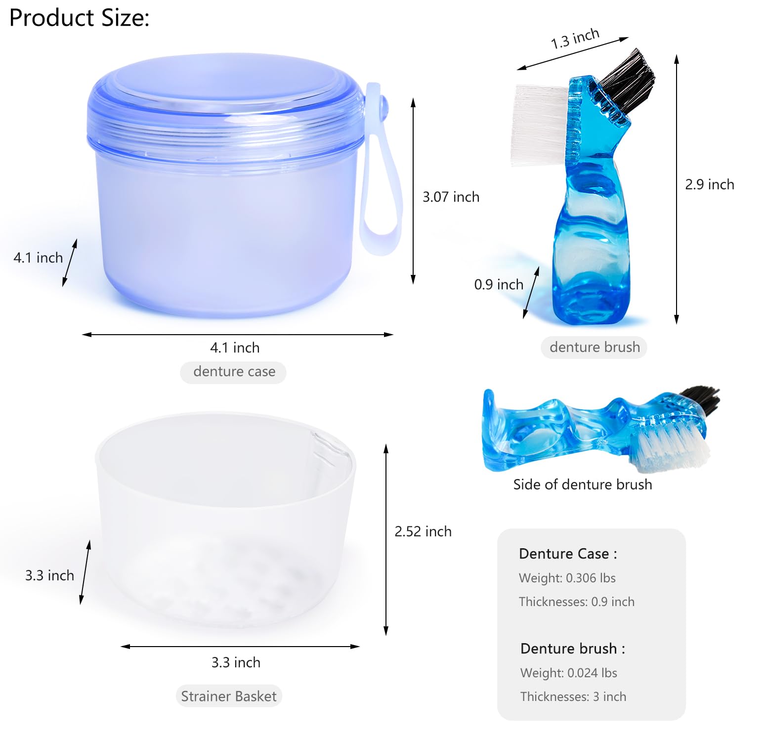 Compact denture soaking cup with included mini brush