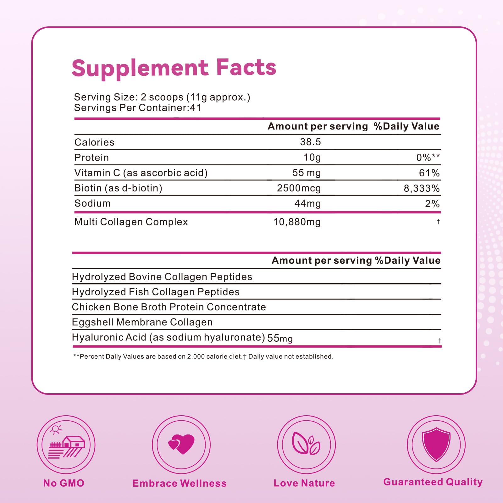 Label close-up of Mclovefy collagen powder tub