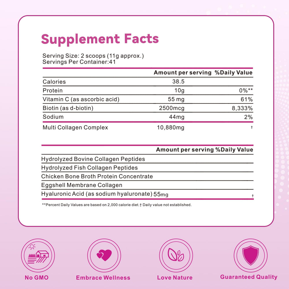 Label close-up of Mclovefy collagen powder tub