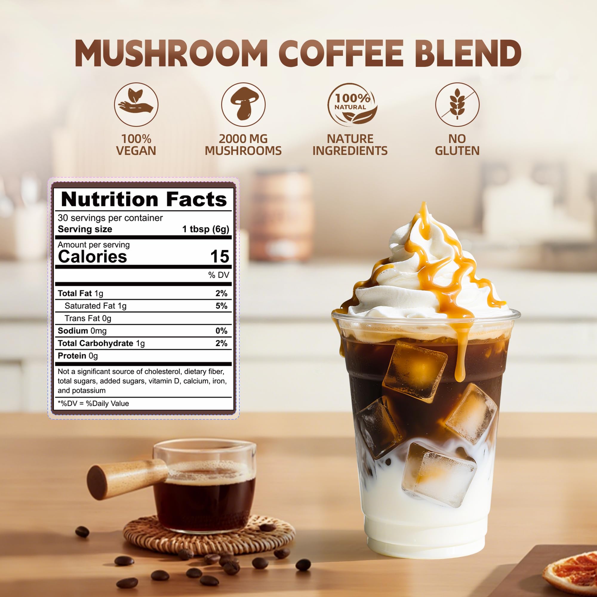 MCT oil and coconut milk alongside mushroom coffee ingredients