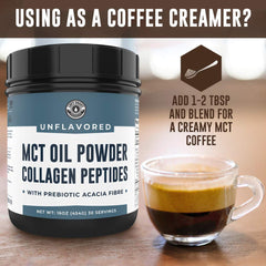 Ingredients: MCT from coconut, grass-fed collagen peptides, acacia fibre