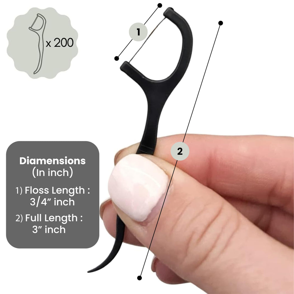 Close-up of bamboo charcoal dental floss pick