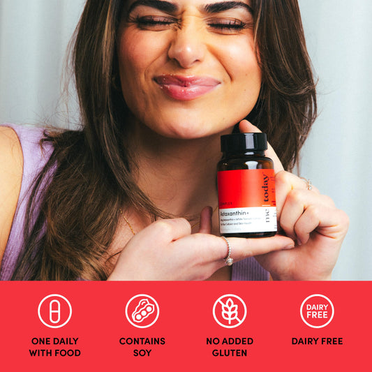 Close-up of round Astaxanthin+ 8mg softgels