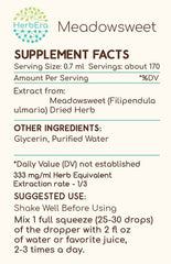 Meadowsweet tincture ingredients and herb-to-solvent ratio information