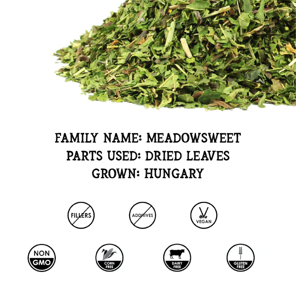 Label showing Organic Meadowsweet tincture extract