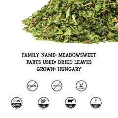 Label showing Organic Meadowsweet tincture extract