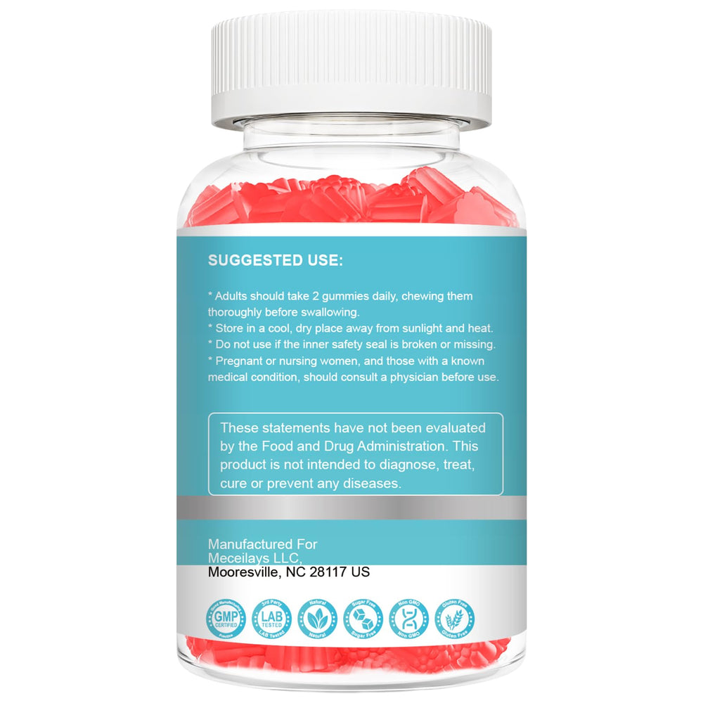 Meceilays HMB and Leucine Gummies bottle label close-up