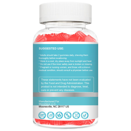 Meceilays HMB and Leucine Gummies bottle label close-up