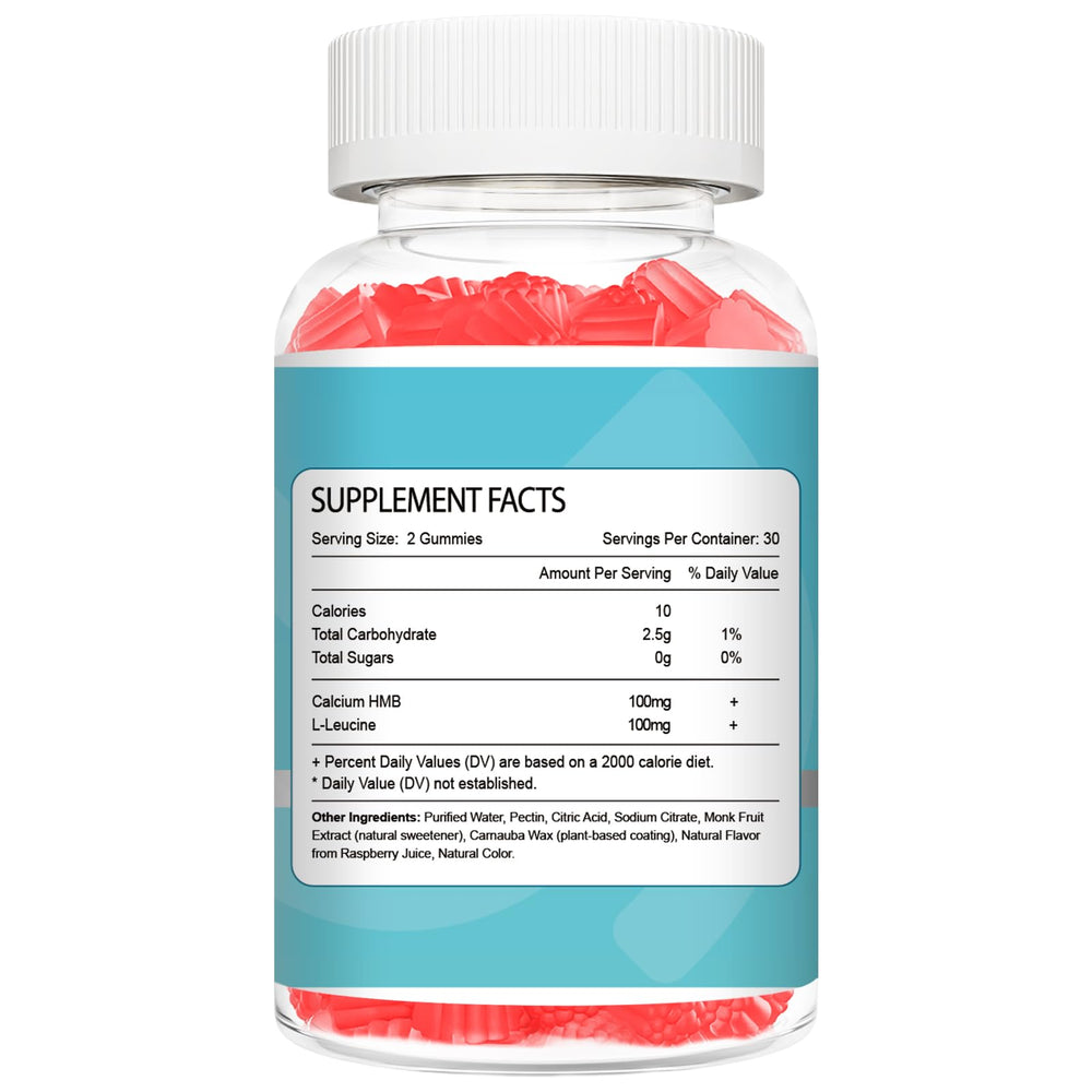 Meceilays HMB and Leucine Gummies product packaging on white background