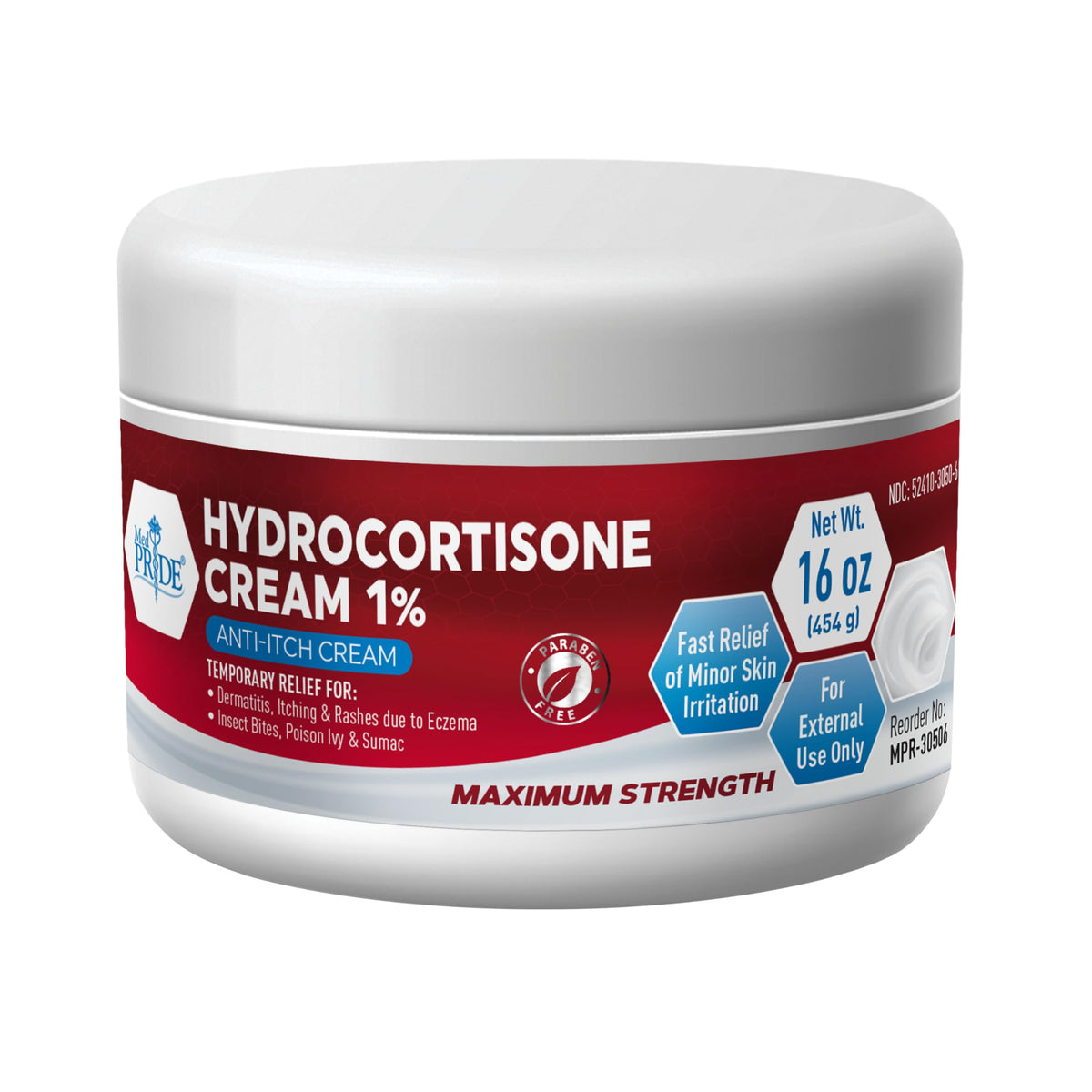 MED PRIDE 1% Hydrocortisone Cream 16oz bottle pour for quick itch relief