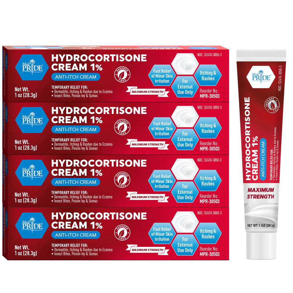 MED PRIDE hydro cortisone cream bottle in bulk pack for on-hand itch relief.