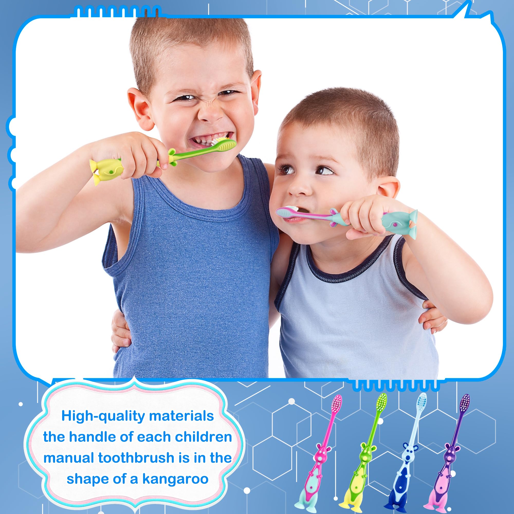 Bright kangaroo design toothbrushes in four colors for children