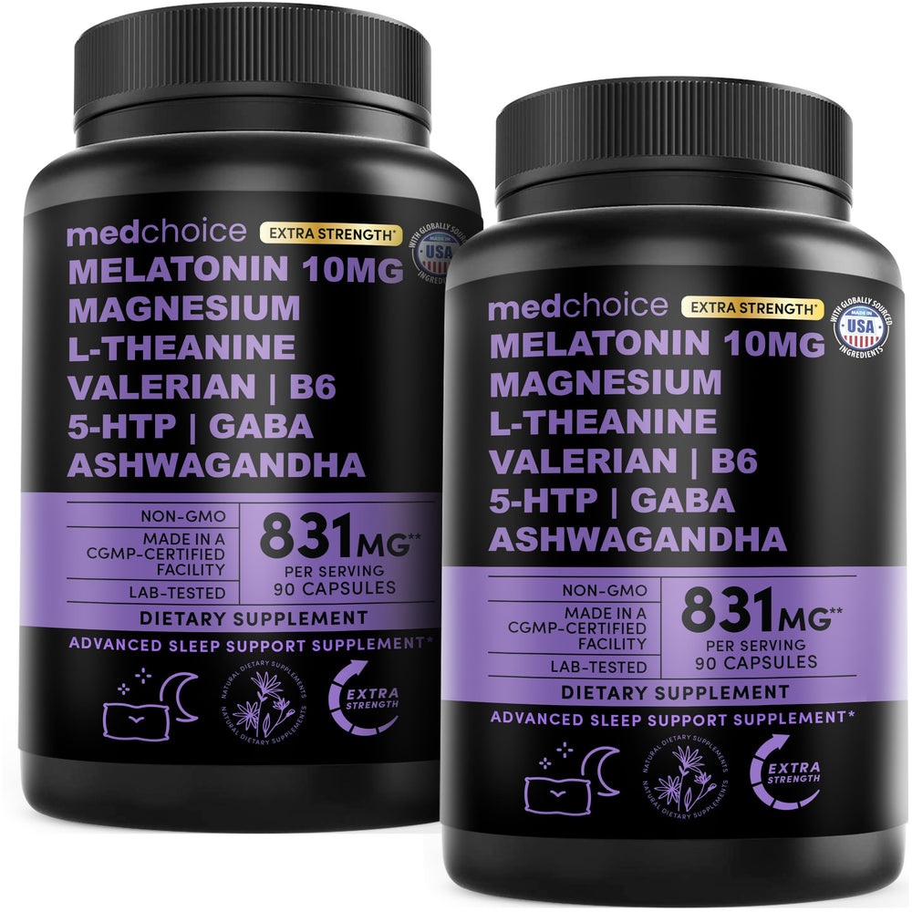 MEDCHOICE 12-in-1 melatonin bottle front showing the sleep support formula