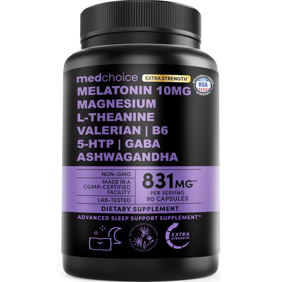 MEDCHOICE 12-in-1 Melatonin Sleep Capsules bottle – front view