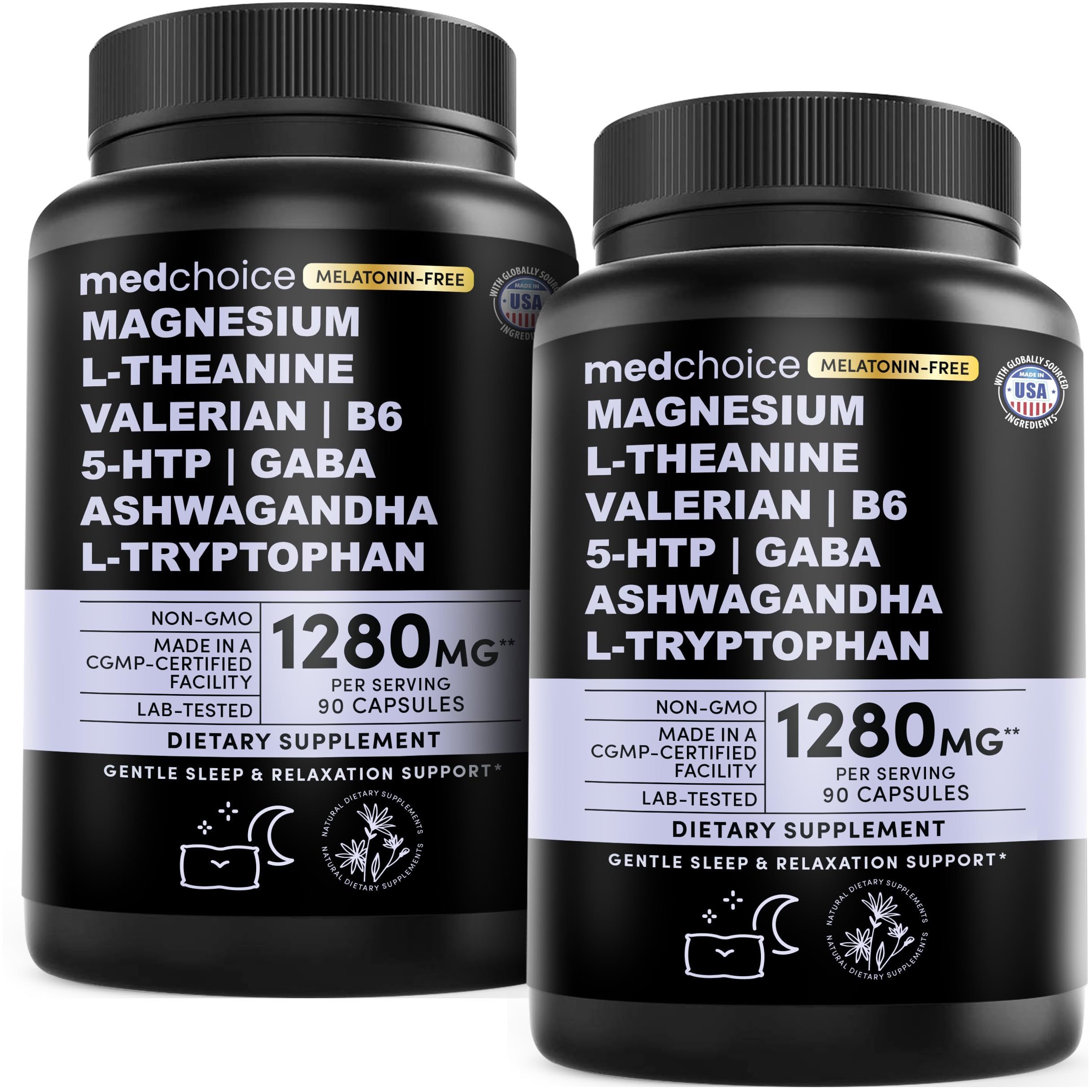 MEDCHOICE 12-in-1 Sleep Support bottle front showcases melatonin-free formulation for calmer nights.