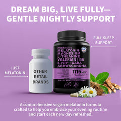 MEDCHOICE melatonin capsules ingredients panel for informed sleep support.