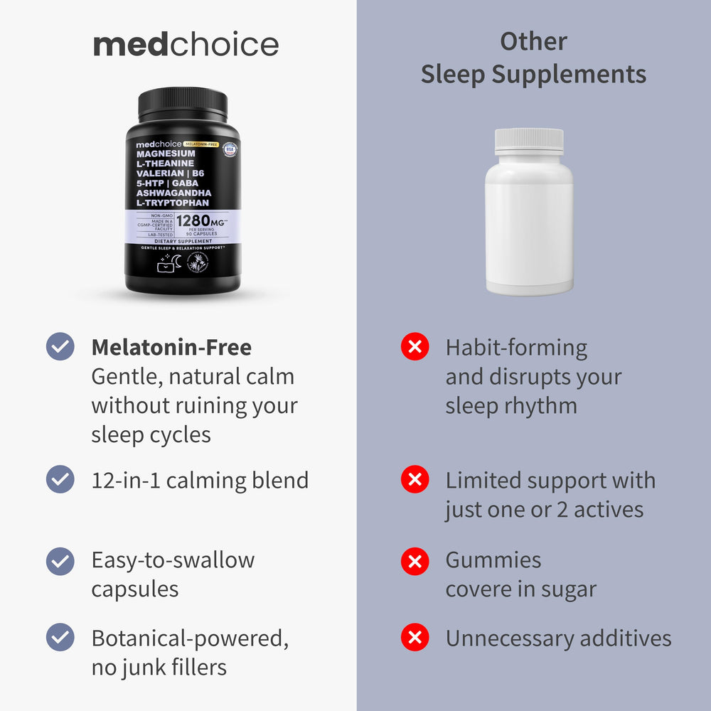MEDCHOICE Nighttime routine scene with glass of water for easy wind-down.