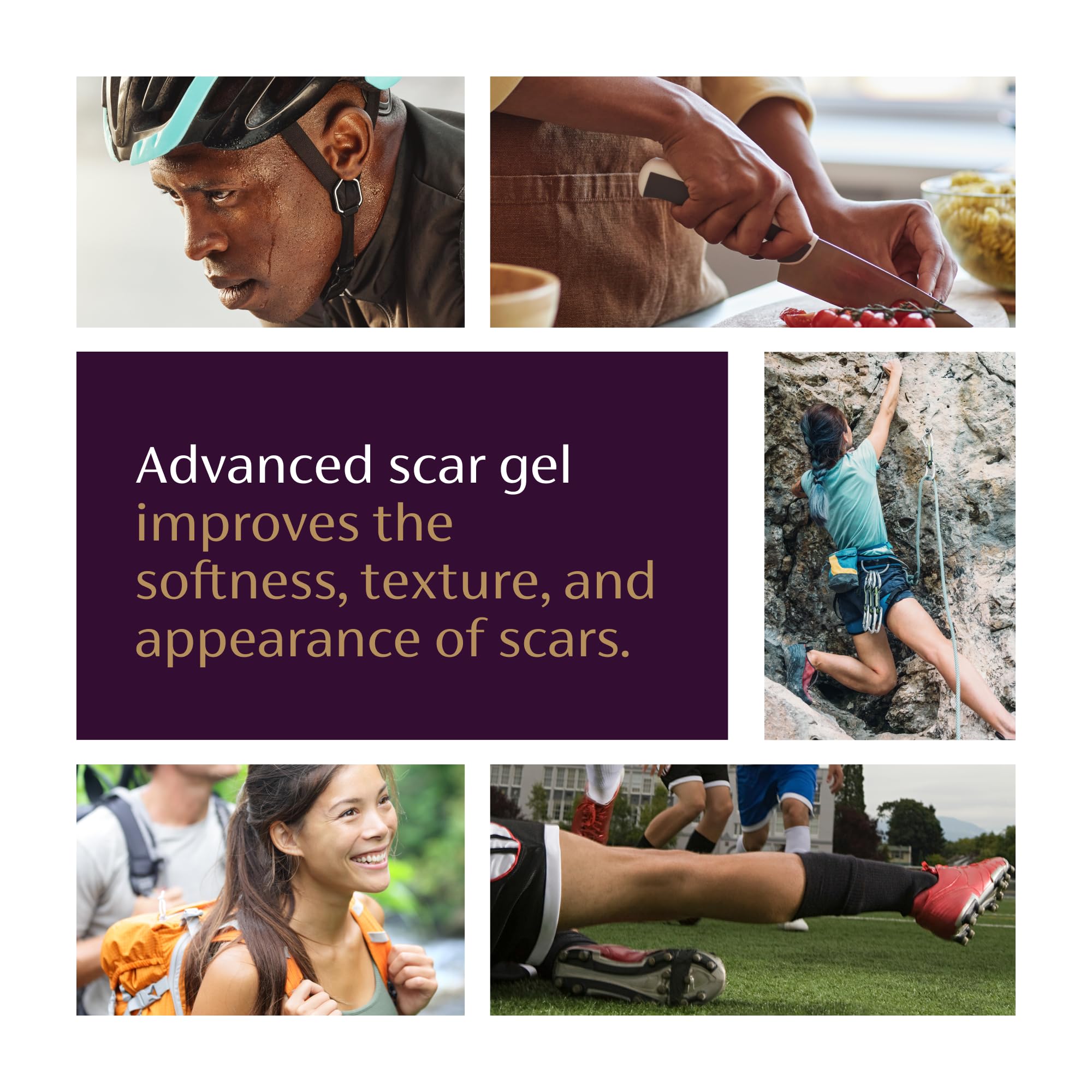 Mederma Advanced Scar Gel application steps demonstrating one-per-day use