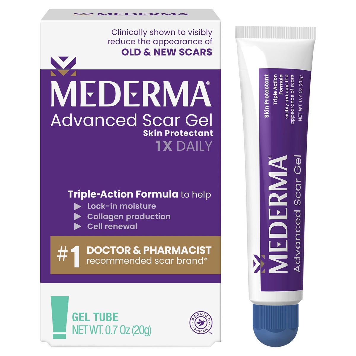 Mederma Advanced Scar Gel bottle for daily scar care and moisture sealing