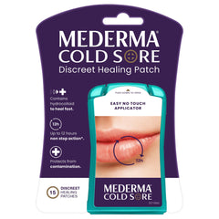 Mederma Fever Blister Patch packaging shows discreet design and travel-friendly box.