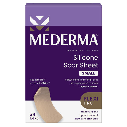 Mederma packaging for medical-grade silicone scar sheets, easy to store.