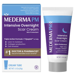 Mederma PM Intensive Overnight Scar Cream tube for overnight scar care and regeneration.