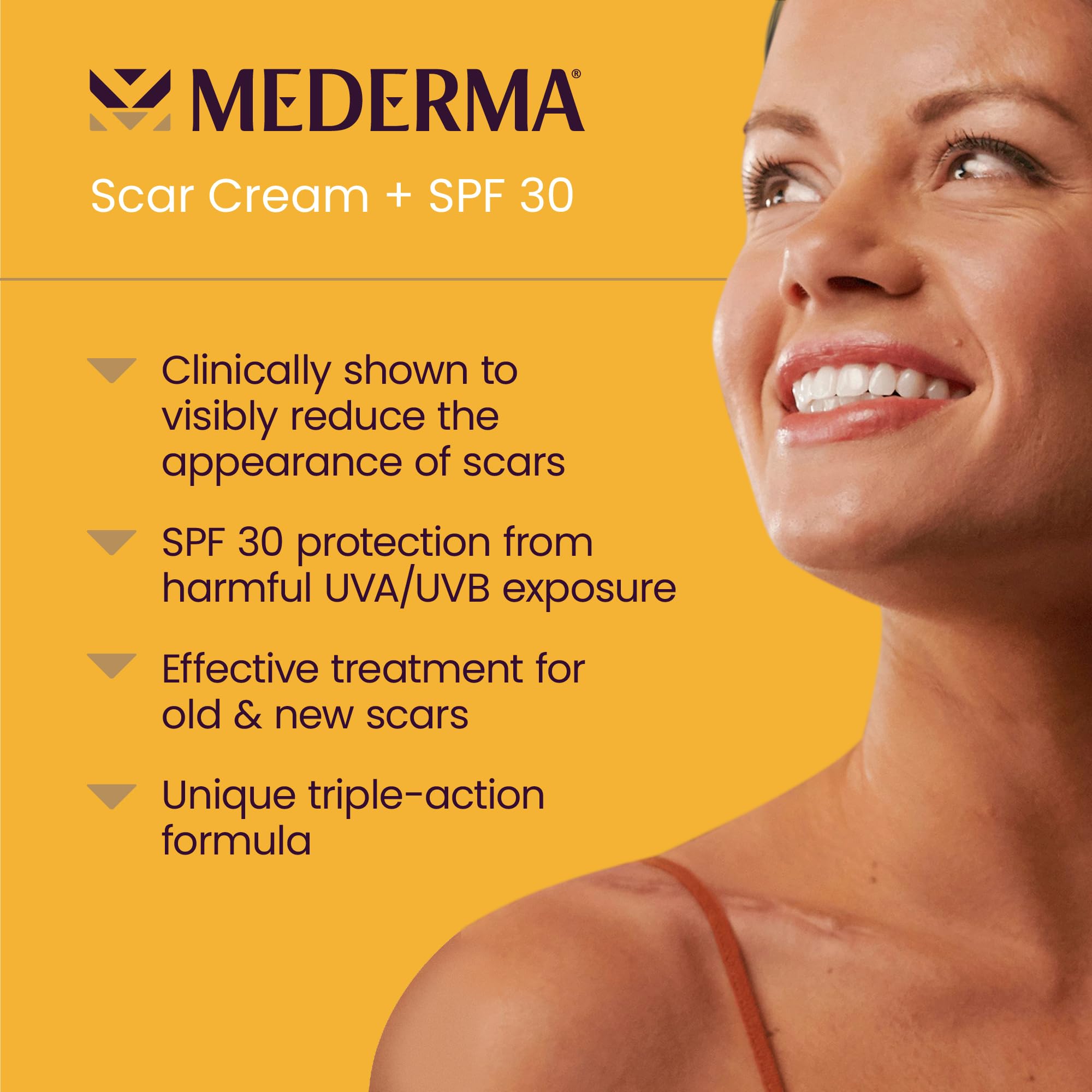 Mederma Scar Cream Plus SPF 30 tube application close-up showing easy daily use.
