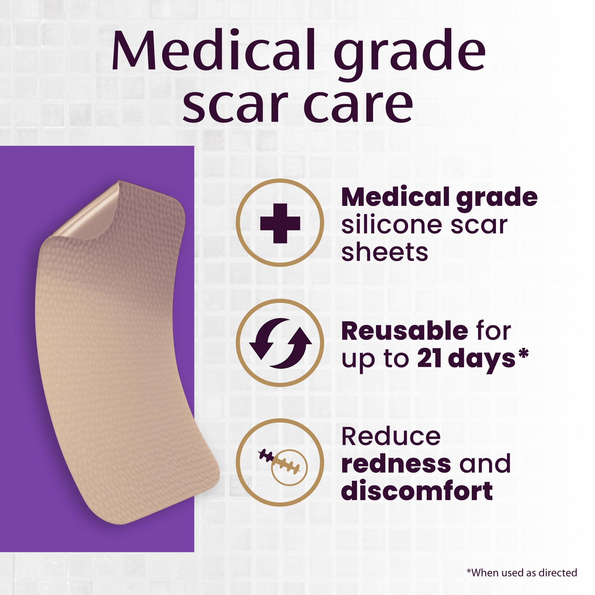 Mederma scar sheet on skin closeup showing semi-occlusive moisture for scar care.