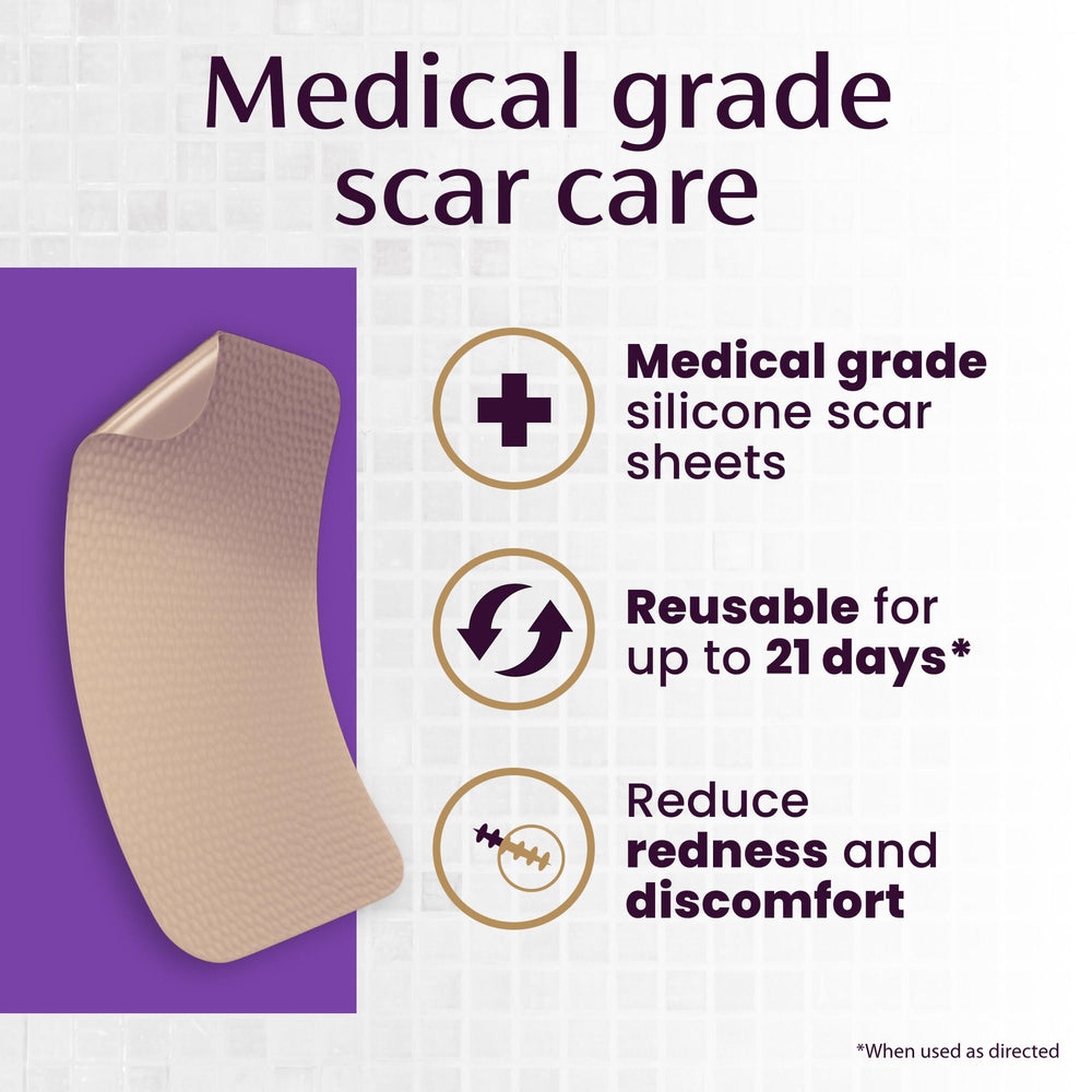 Mederma scar sheet on skin closeup showing semi-occlusive moisture for scar care.