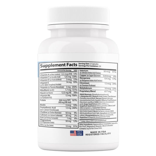 Close-up of side panel on Medical Miracles Cognitive Edge bottle with supplement details