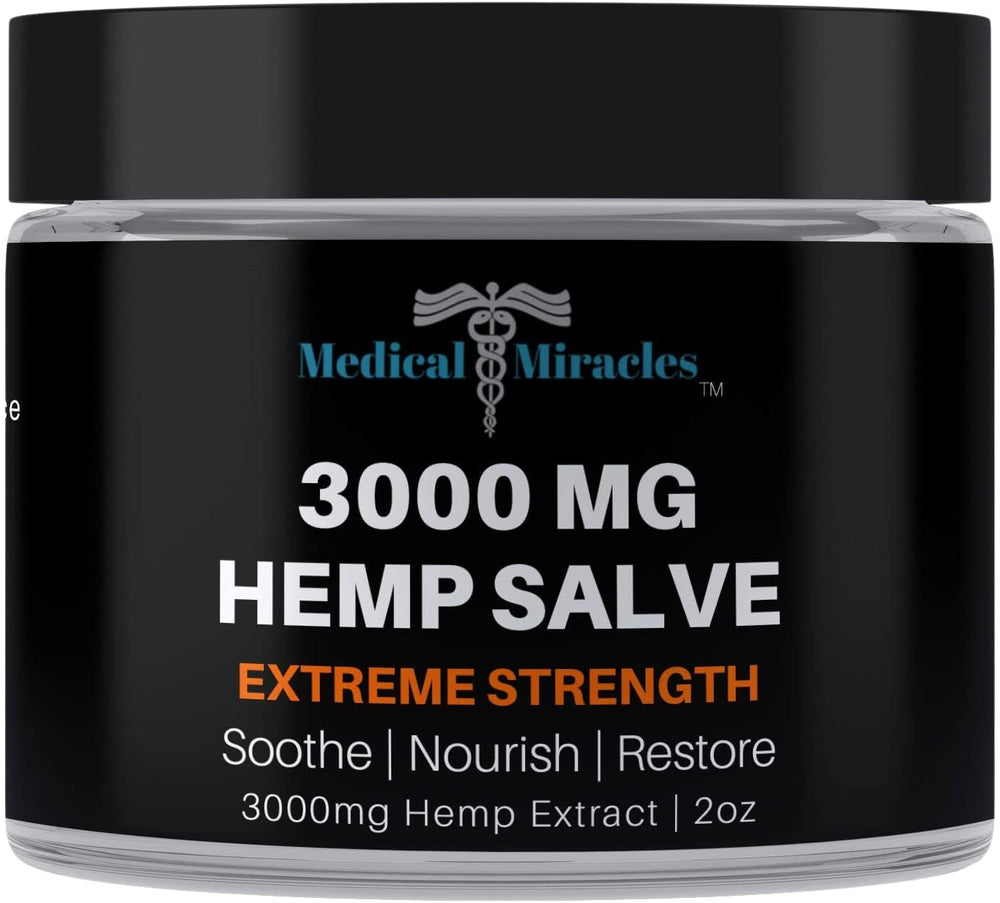 Medical Miracles hemp 3000mg salve packaging for targeted comfort at home.