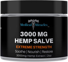 Medical Miracles hemp 3000mg salve packaging for targeted comfort at home.