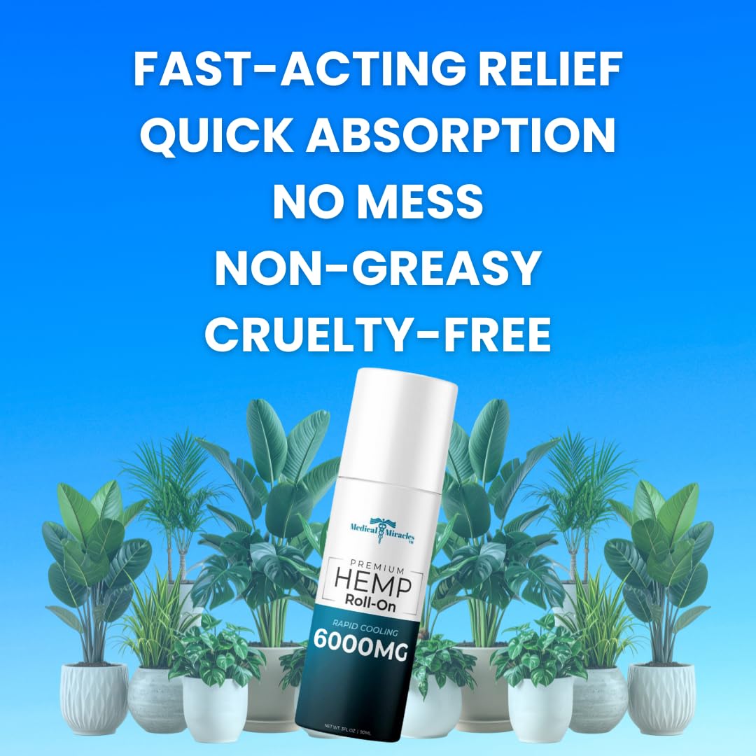 Medical Miracles Roll On label emphasizes 6000mg hemp infusion.