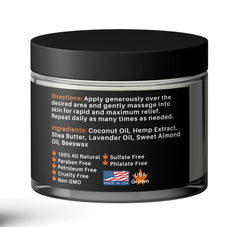 Hemp salve bottle with ingredients background