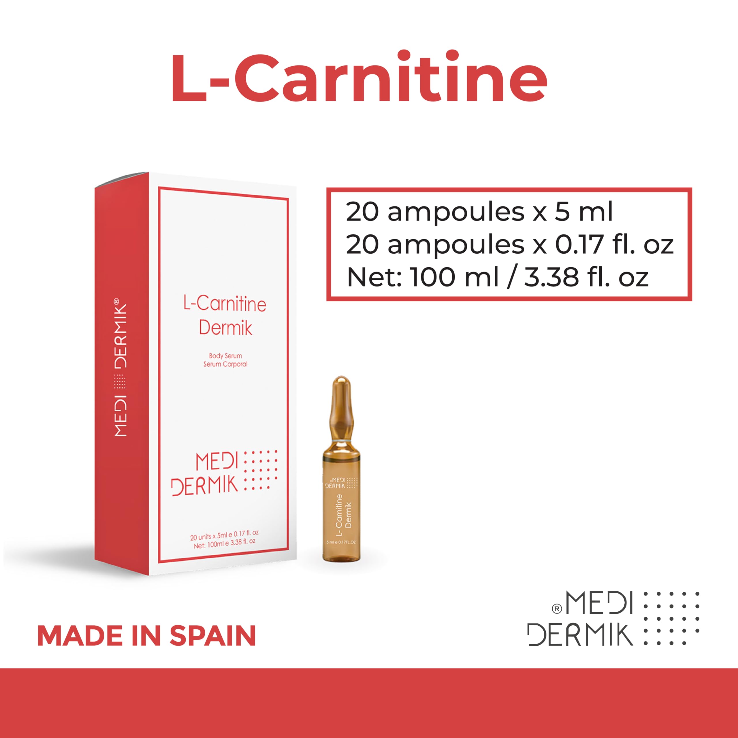 Close-up of MediDermik L-Carnitine Dermik ampoules