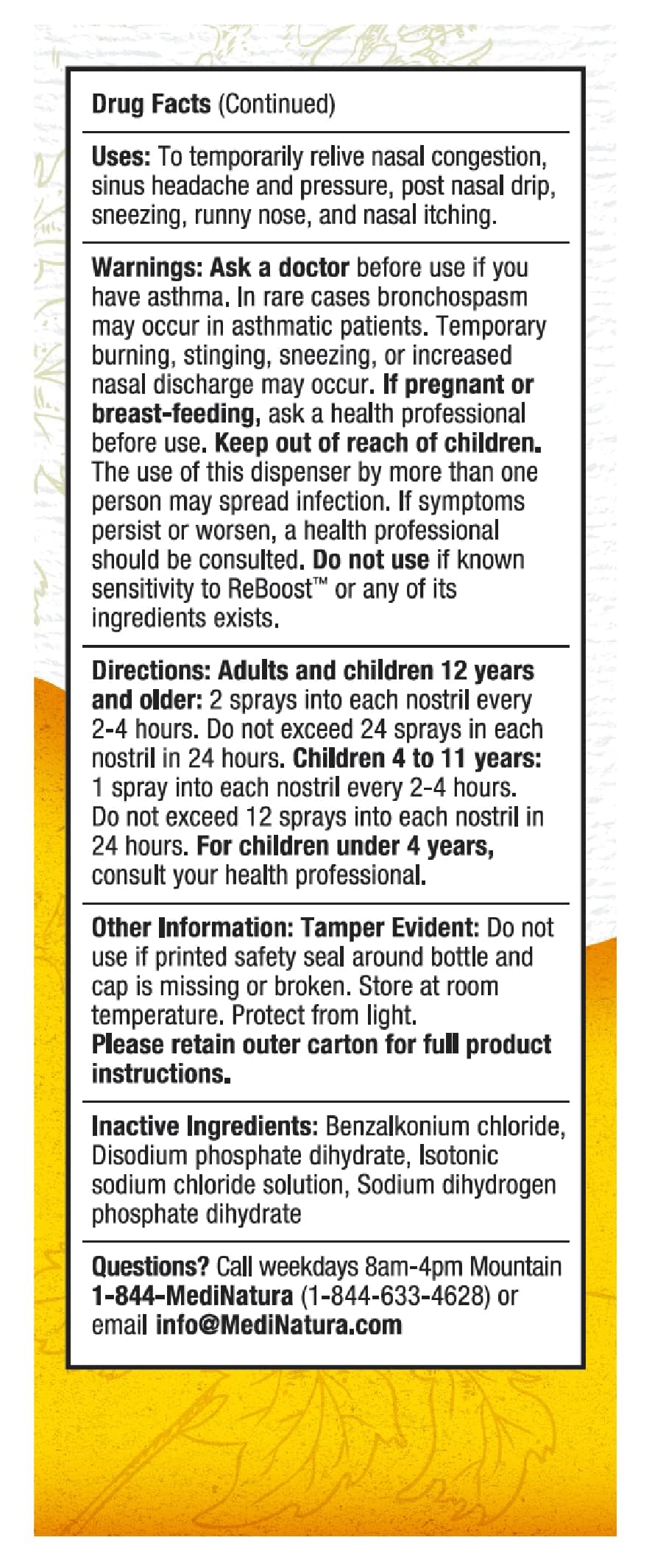MediNatura ReBoost nasal spray bottle close-up showing compact design for on the go relief