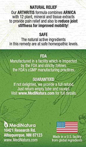 MediNatura T-Relief bottle with pills on a table showing active ingredients