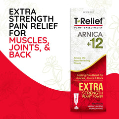 MediNatura T-Relief cream label closeup highlighting Arnica and actives